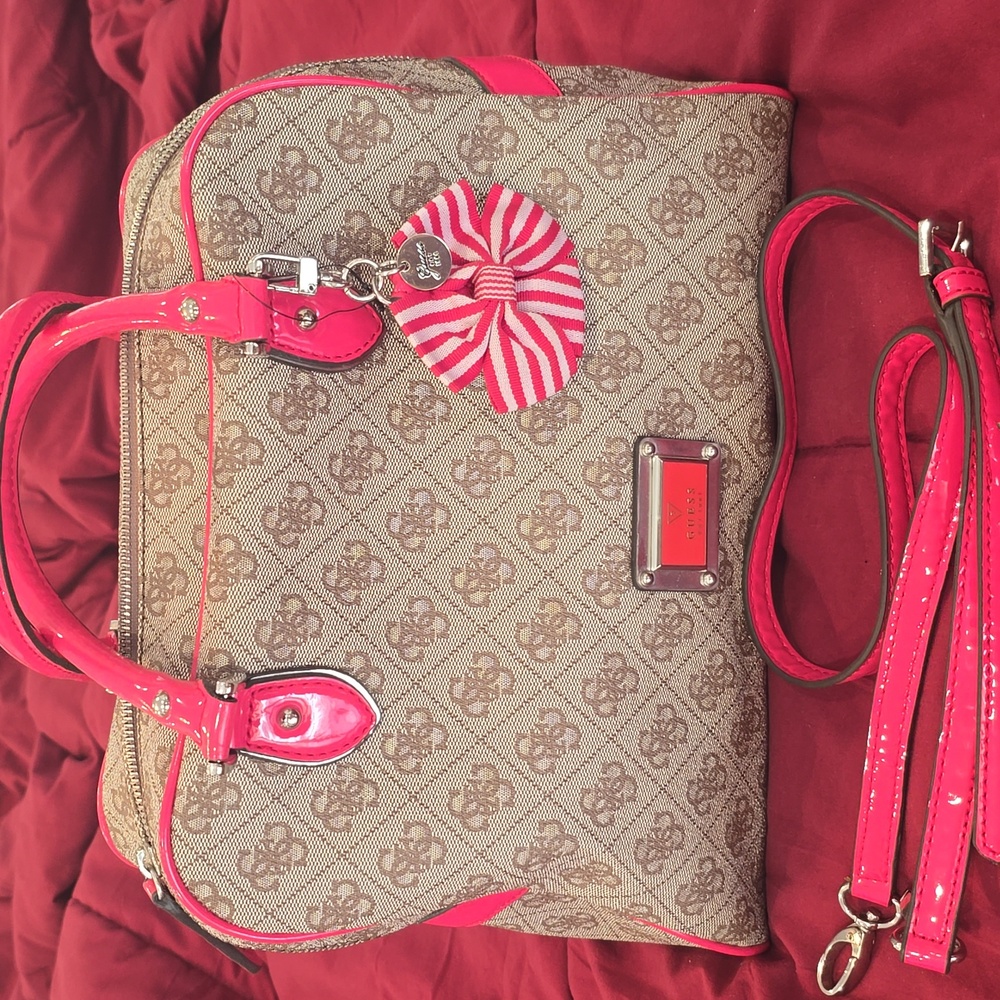 Guess Skya Box Satchel Handbag, Cherry